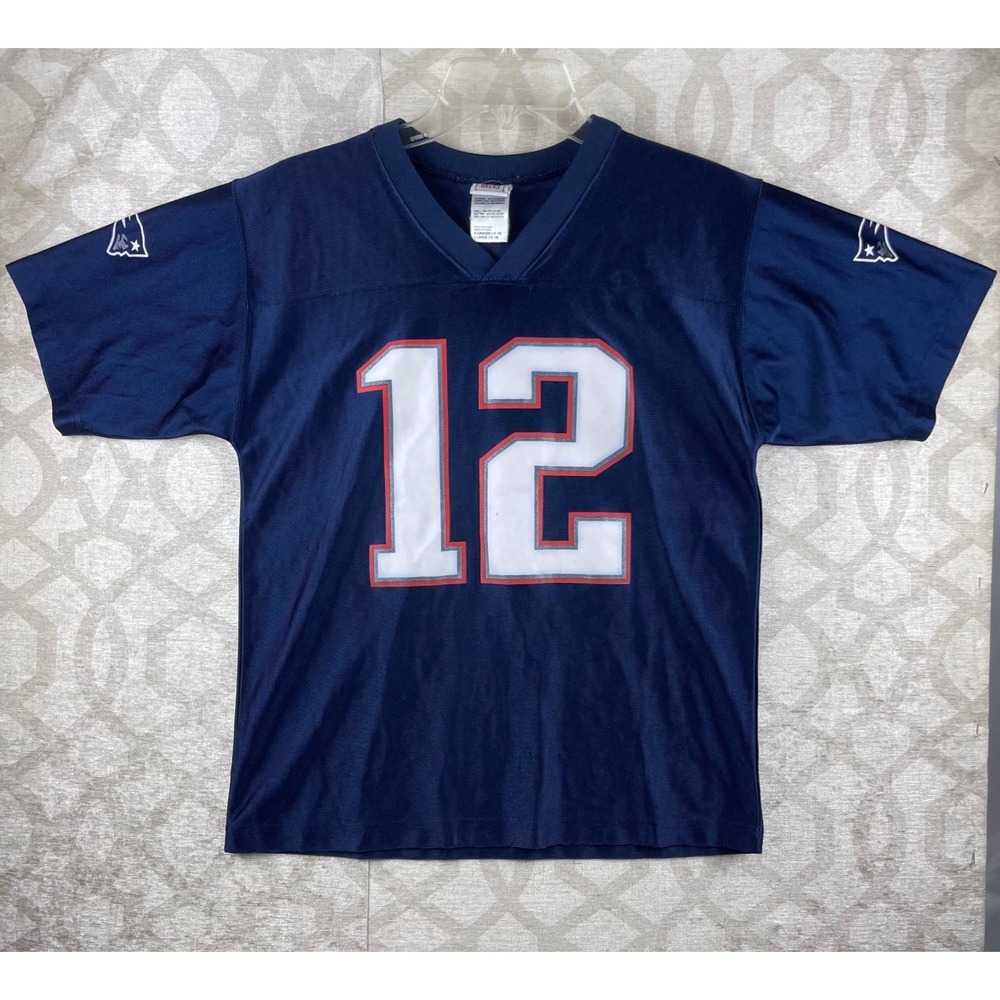 NFL Tom Brady New England Patriots Kids Large Navy Blue Jersey 12 Football Top
